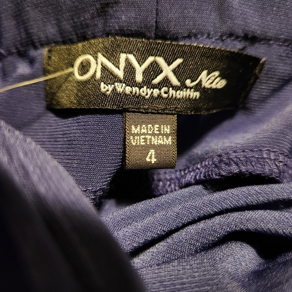 Onyx Nite Navy Blue Jersey Knit Stretch Sweetheart Gown - Picture 7 of 8